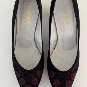 Bally Black Flats with Red Embroidery